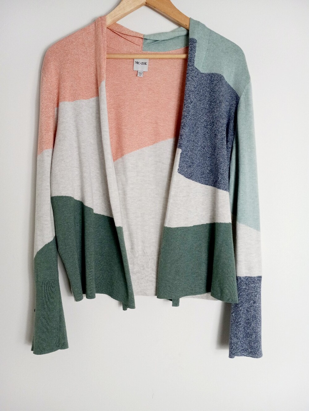 NIC+ZOE Multi-Colorblock Open Cardigan in Coral, Sage, Navy & Cream